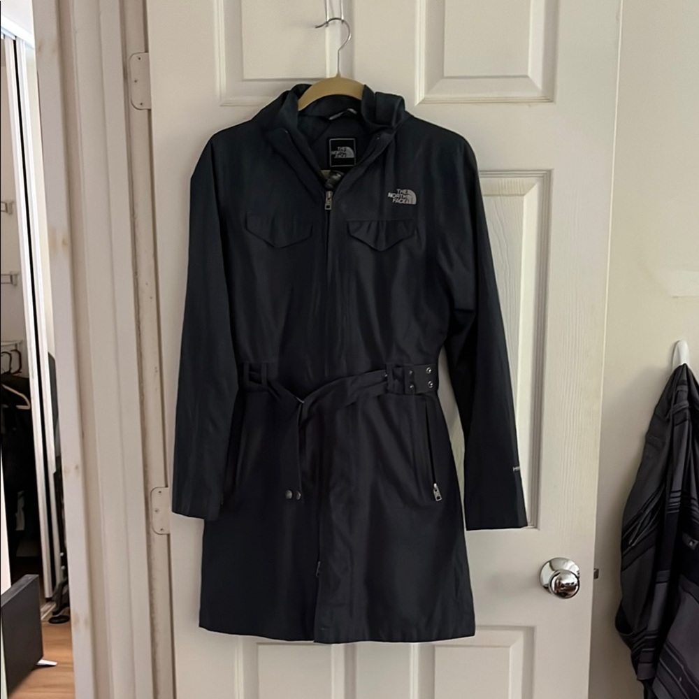 The North Face dark blue, long, rain Jacket